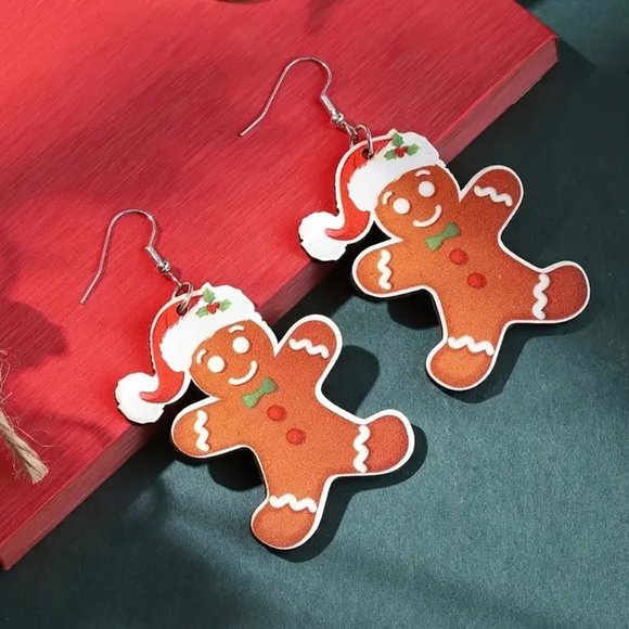 3/$12~Gingerbread Man Christmas Earrings - Picture 2 of 4